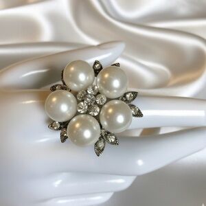 Statement Pearl & Rhinestone Flower Ring